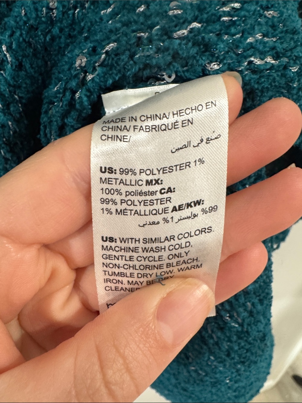 Chico’s NEW Teal V-Neck Textured Knit sequin metallic pullover Sweater - Picture 7 of 7